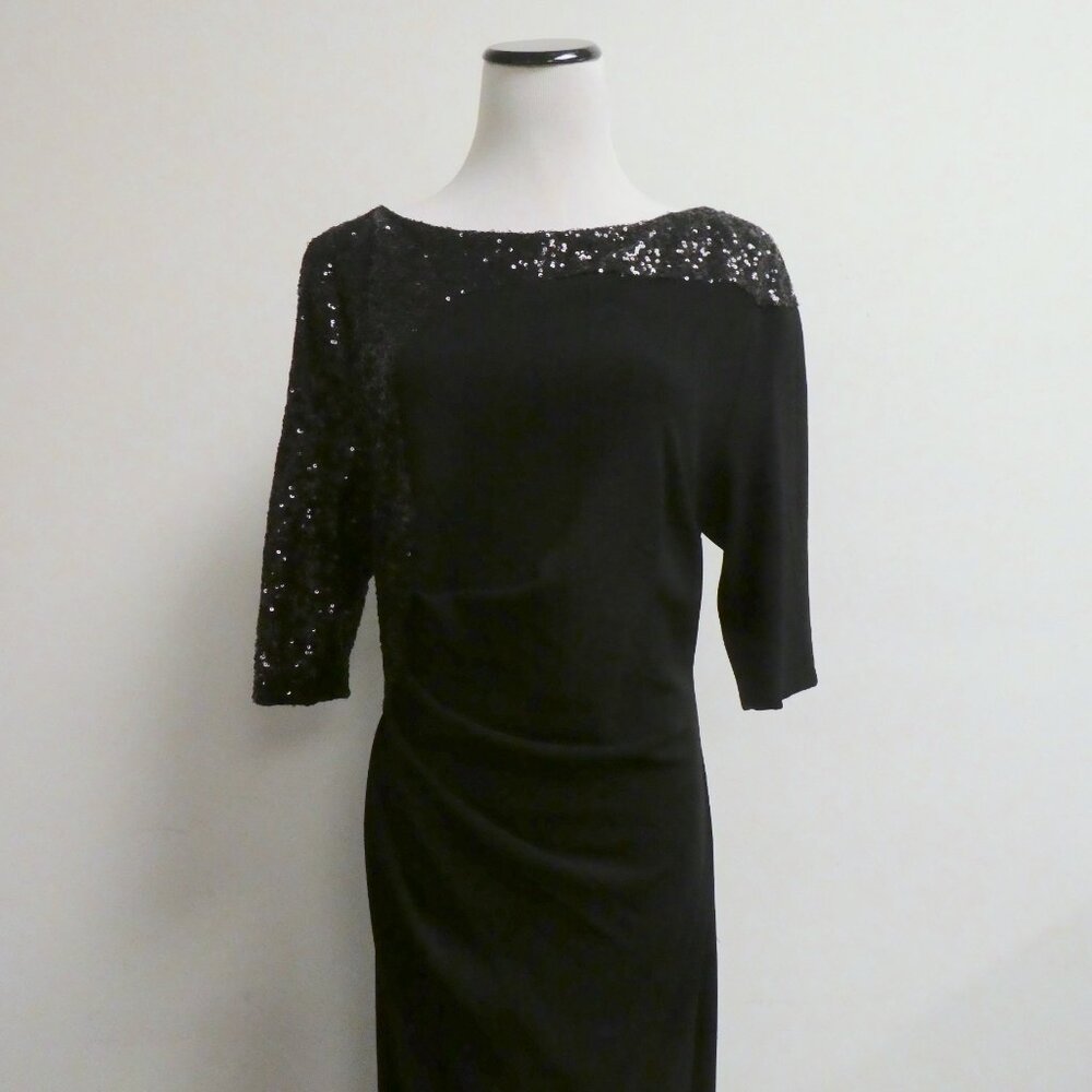 Talbot Runhof black sequin draped maxi dress evening gown party wedding 14